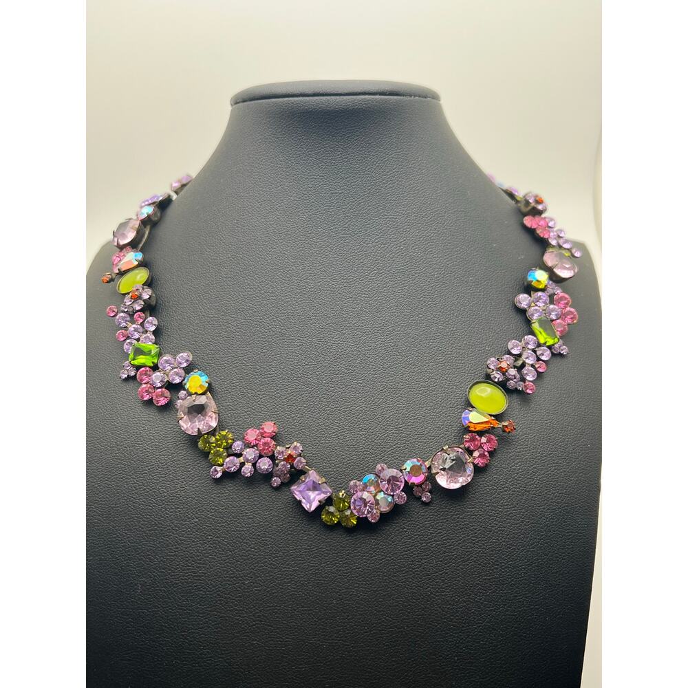 Vintage Sorelli Fresh Flowers Swarovski Crystal Necklace brass colored metal - Picture 2 of 10